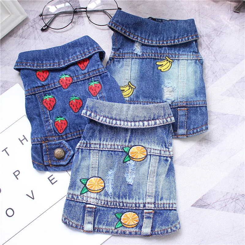 Pet Clothes Denim Dog Costume Summer Cowboy Vest Daisy Shirt Jeans Jacket Puppy Clothing for Chihuahua Yorkies