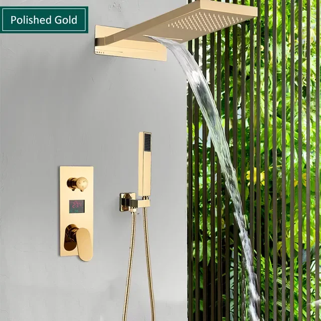 

Shower Faucets Wall Mount 3 Function Chrome Bath Shower Faucet Set Waterfall Rainfall Shower Head Handshower Mixer Tap Bath