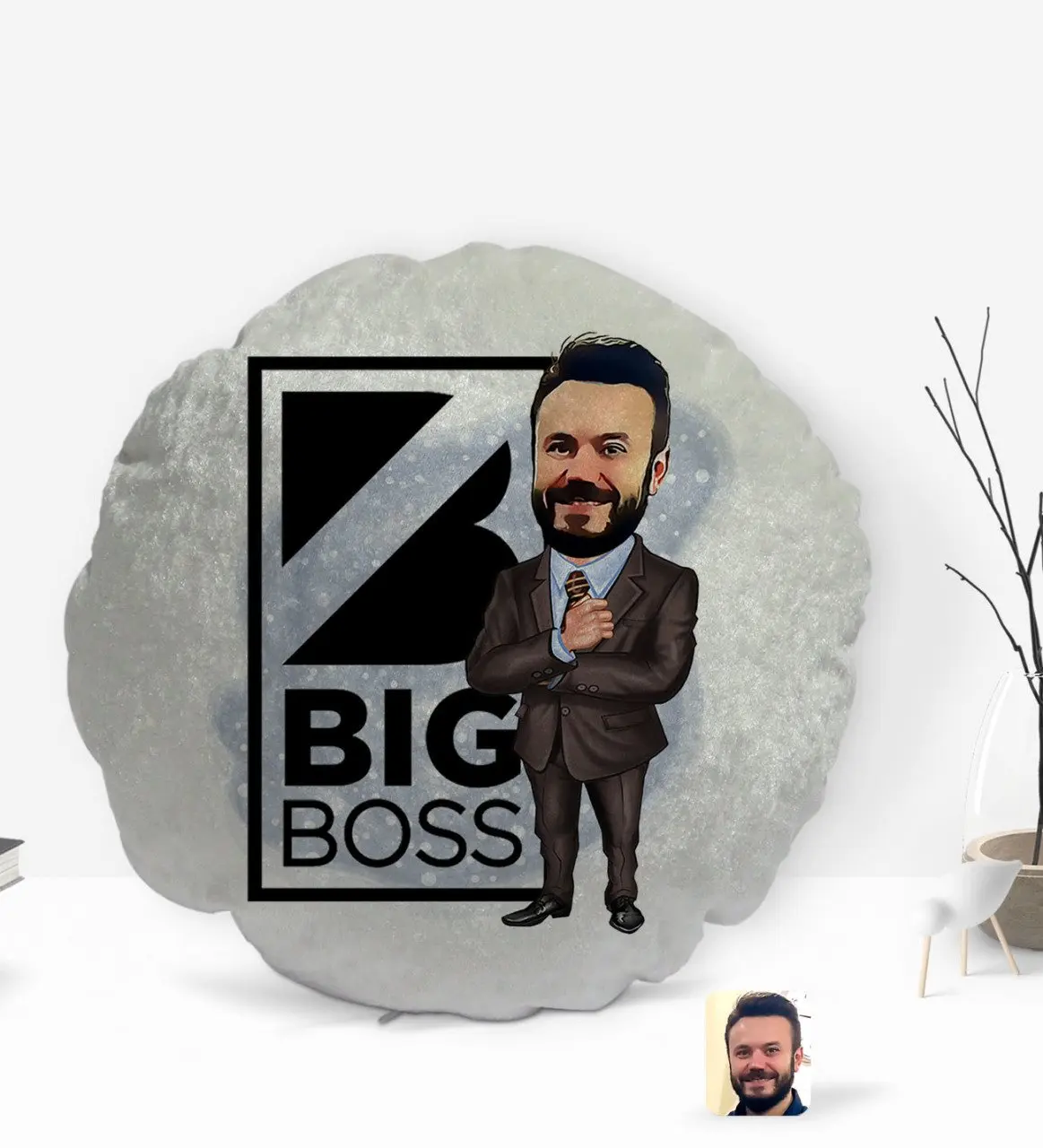 

Персонализированная Мужская карикатура большого босса, круглая декоративная подушка, украшение yastekk-1