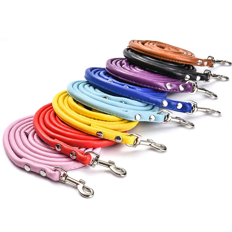 Braided Rolled Rounded Pu Leather Dog Leash Pet Rope Lead for Small