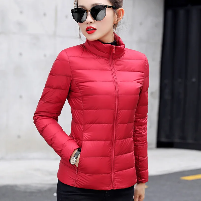 Light Duck Down Puffer Coat Women 2022 Autumn Coats Warm Duck Down Female Casual Jacket Stand Collar Pocket Lady Slim Jacket 3XL