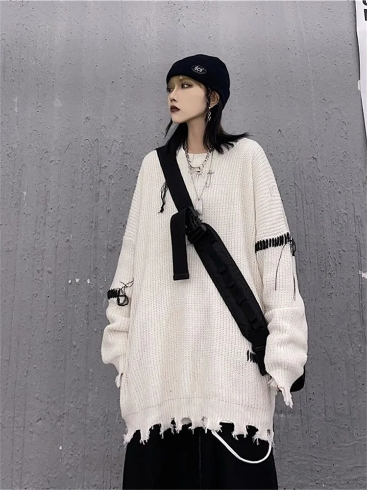 

Pullover Sweater Irregular Hole Lazy Knit Sweater Loose High Street Couple Hip Hop Style Cardigans