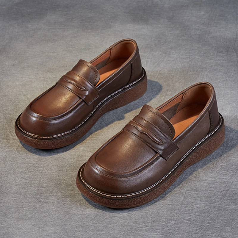 

Leather Loafers Women's 2022 Spring And Autumn New Slip-on Slip-On Shoes Soft Bottom Soft Surface Retro Flat Shoes
