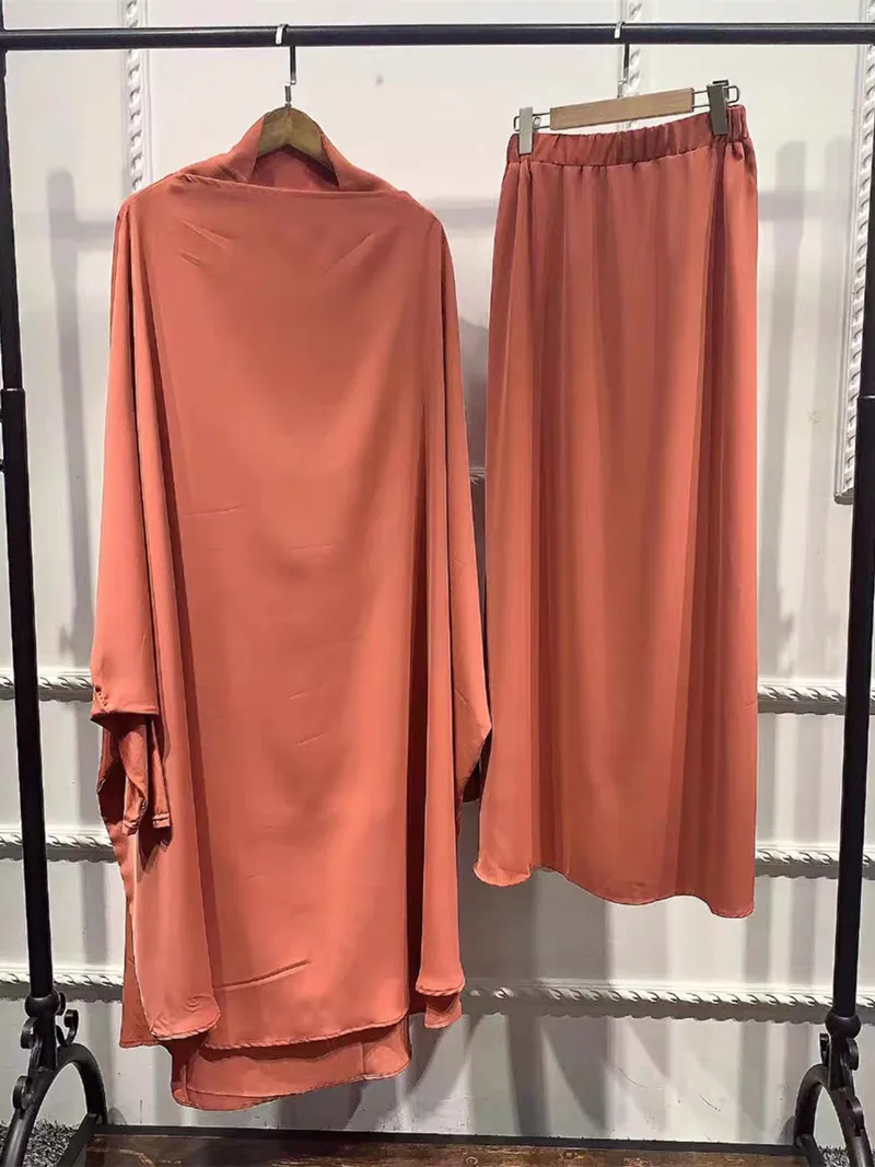 Hooded Abaya Muslim 2 Pieces Set Woman Dress Islam Prayer Dresses Full Cover Ramadan Gown Islamic Clothes Garment Hijab Dress