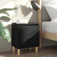 2 pcs bedside cabinet with wood legs chipboard nightstands end table bedrooms furniture black 40x30x50 cm