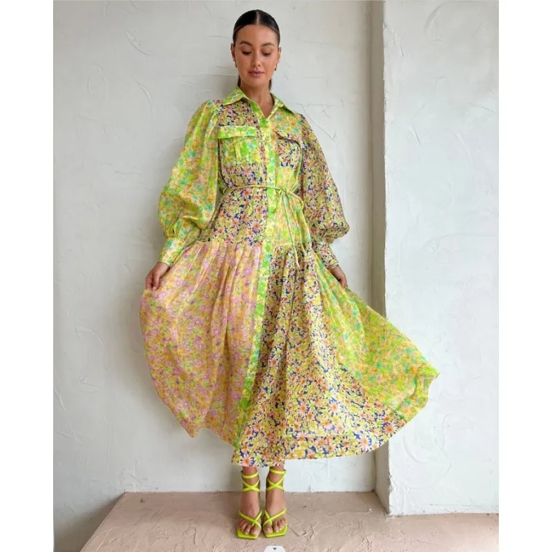 

Женское Повседневное платье-рубашка, новое осеннее Элегантное однобортное платье с отложным воротником, 2023