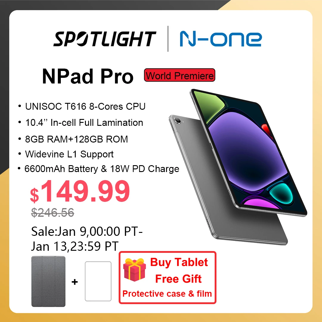  N-one NPad Pro Tablet 10.4'' 2000X1200 FHD UNISOC T616 8GB 128GB Android 12 Widevine L1 4G Network PD Charging 