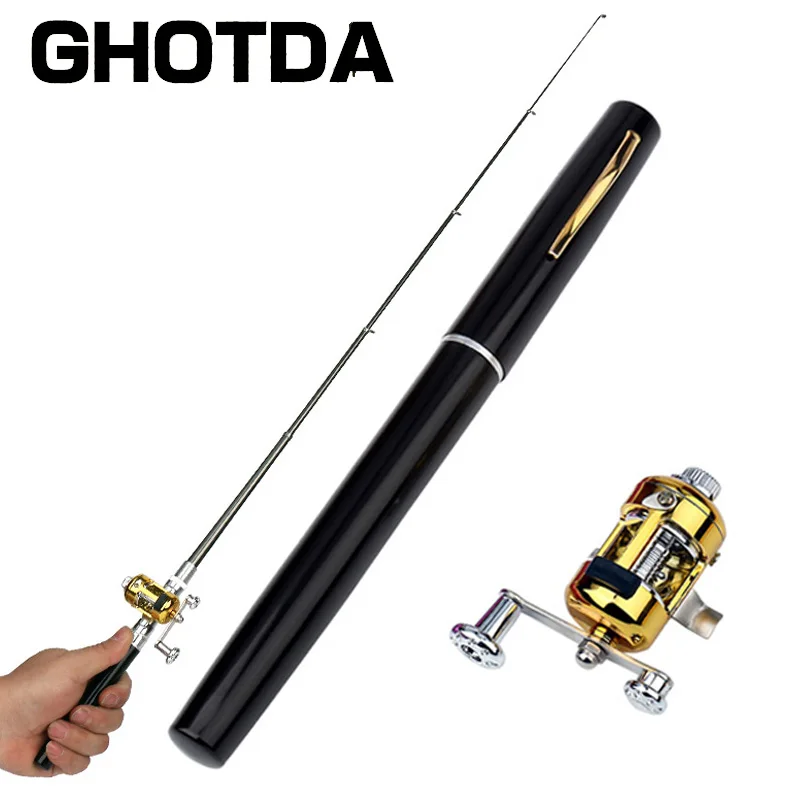 

Portable Pocket Telescopic Mini Fishing Pole Pen Shape Folded Fishing Rod With Reel Wheel