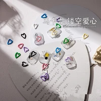 20pcs candy color heart frame nail art decoration shiny alloy nail charms 3d cute peach heart jewelry nail accessories for girls