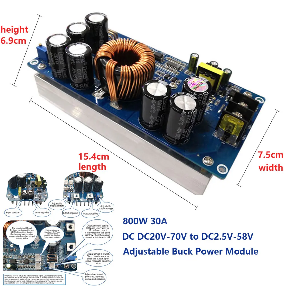 800W high power DC step-down power supply output 30A constant voltage constant current adjustable input voltage DC20V-70V module