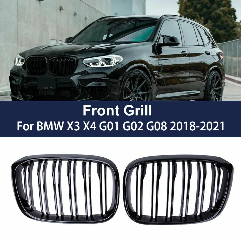 

Car Front Bumper Grilles Double Line Gloss black For BMW X3 G01 G08 X4 G02 2018-2021 Racing Grilles Car Styling