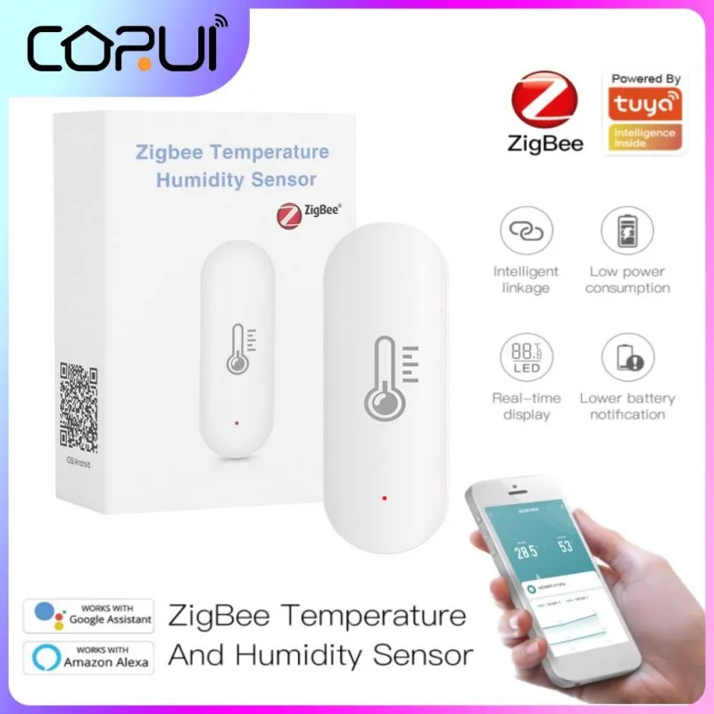 

Умный датчик температуры и влажности CORUI Tuya, умный дом ZigBee, приложение для умного дома, мониторинг в реальном времени с Alexa Google Home