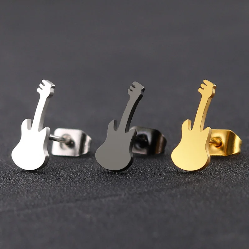

6Pcs/Lot 316L Stainless Steel Music Fans Guitar Stud Earrings Women Girls Titanium Steel Creative Earrings Wholesale Jewelry