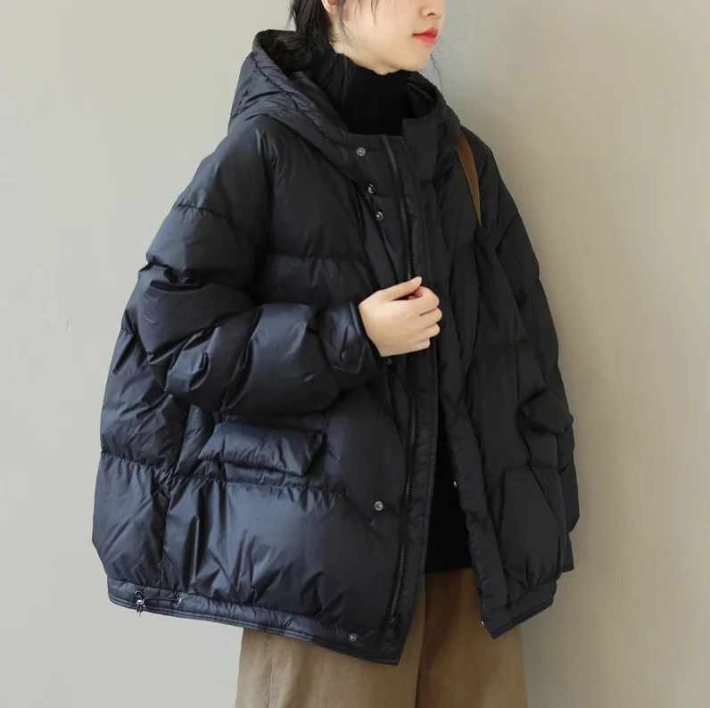 

Новинка зимы 2021, модная зимняя куртка на белом утином пуху с капюшоном, женская Свободная рабочая одежда