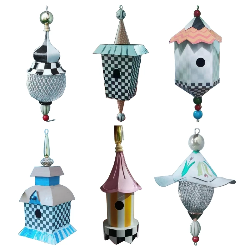 

Wild Bird Feeder for Outside Hanging Metal Bird House Small Nest Weatherproof Pendant Beautiful Garden Decorations K0AB
