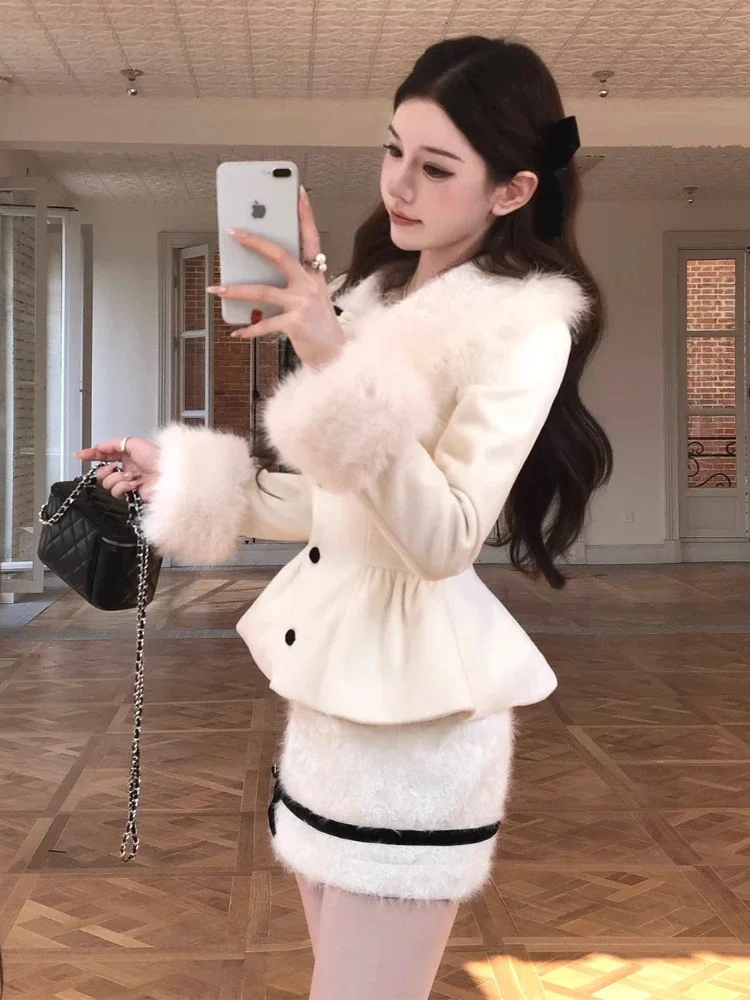 Женский шерстяной костюм элегантный зимний из двух предметов пальто с