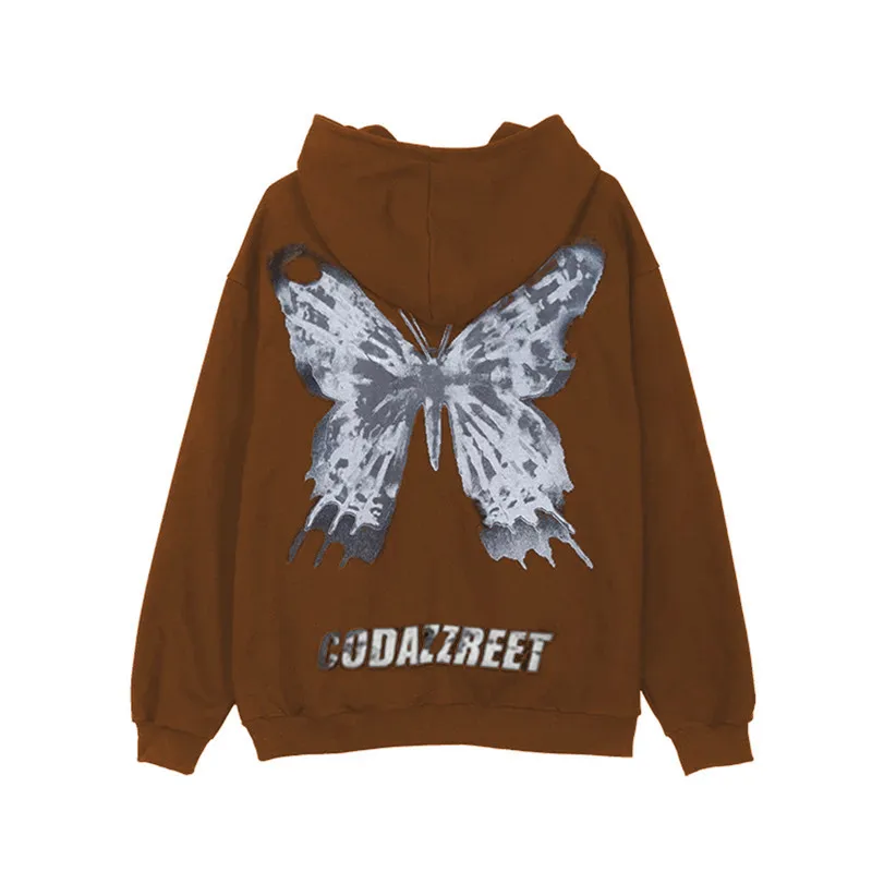 Streetwear Women's Sweatshirts Zip Hoodie Y2K Tops Oversized Girls Retro Gothic Woman Clothes Harajuku Butterfly Print |