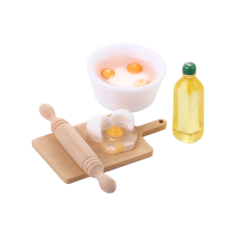 

5 шт./компл. мини кухонная посуда Милая Скалка яйцо миска оливковое масло набор имитация еды 1:12 Миниатюрные аксессуары для кукольного домика