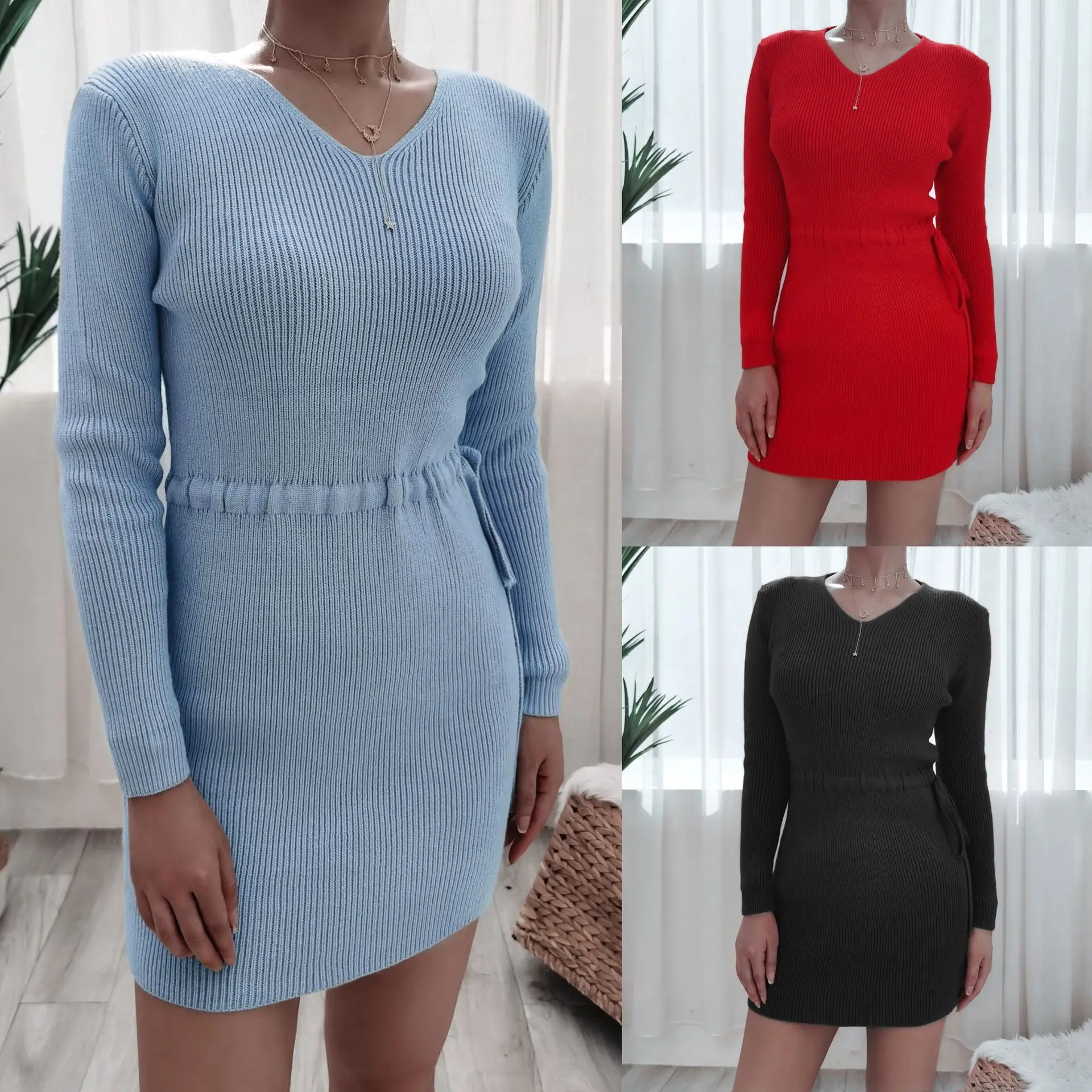 

Elegant White Knitted Sweater Dress Women's Autumn Winter Dress Long Sleeve Bodycon Dress Mini Christm 2023 New Fashion Clothes