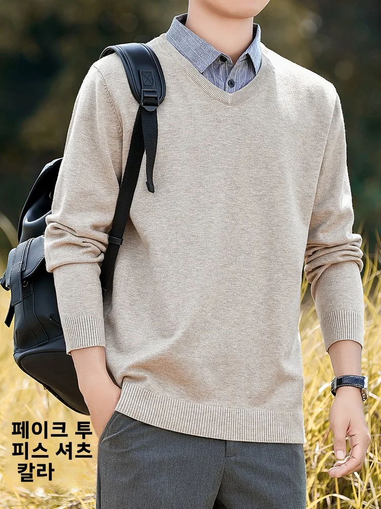 Мужская трикотажная рубашка с v-образным вырезом на флисовой подкладке