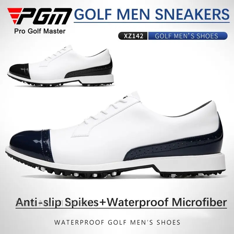 

PGM British Style Mens Shoes Waterproof Business Golf Sneakers Male Spikes Non-Skid Golf Footwear Casual Sports Athletic Shoes