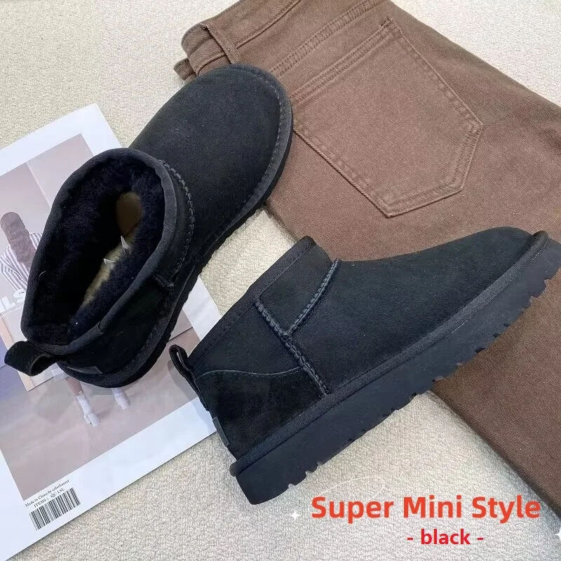 

New Real Sheepskin Wool Boots Winter Ladies Snow Boots Fur Warm Low-cut Shoes Man Women Winter Short Boots Super Mini 2023