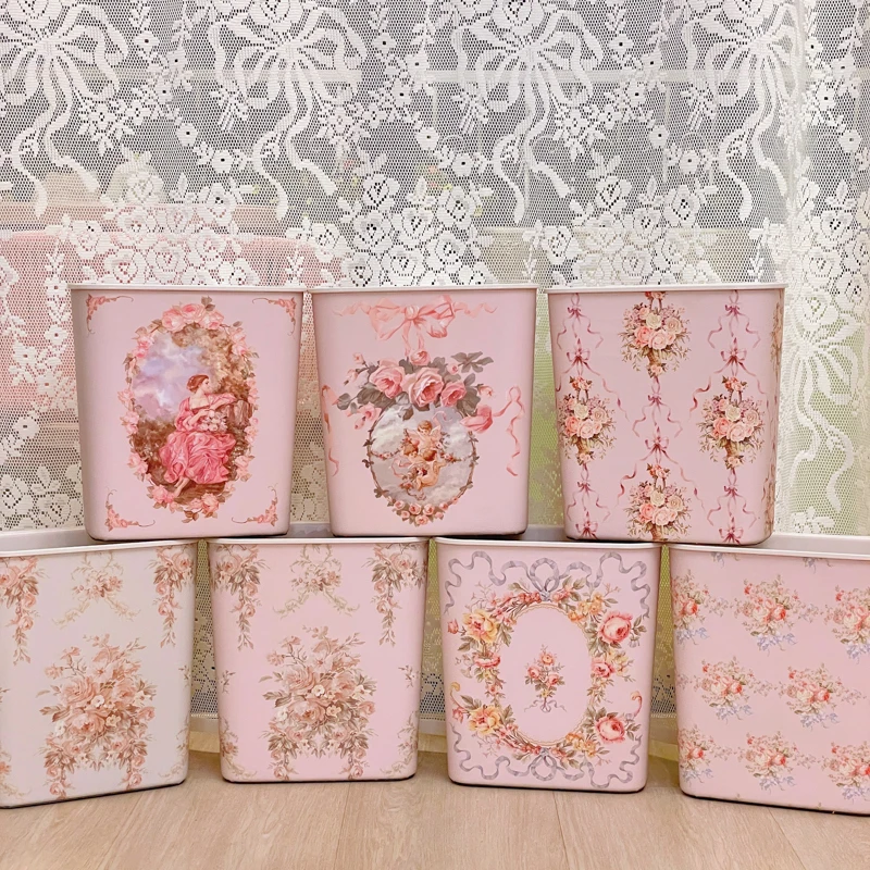 

Vintage Printing Trash Can Office Desktop Dustbin Plastic Bucket Type Waterproof Storage Barrel Home Hang Garbage Storage