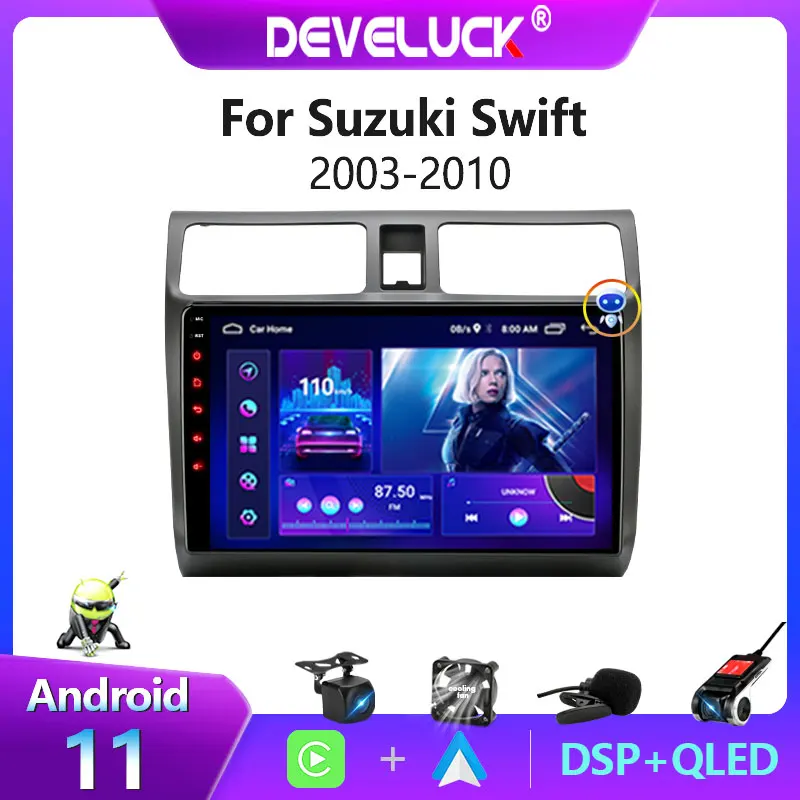 Автомагнитола на Android 11 с экраном для Suzuki Swift 2003-2010 стереоприемник Carplay видео
