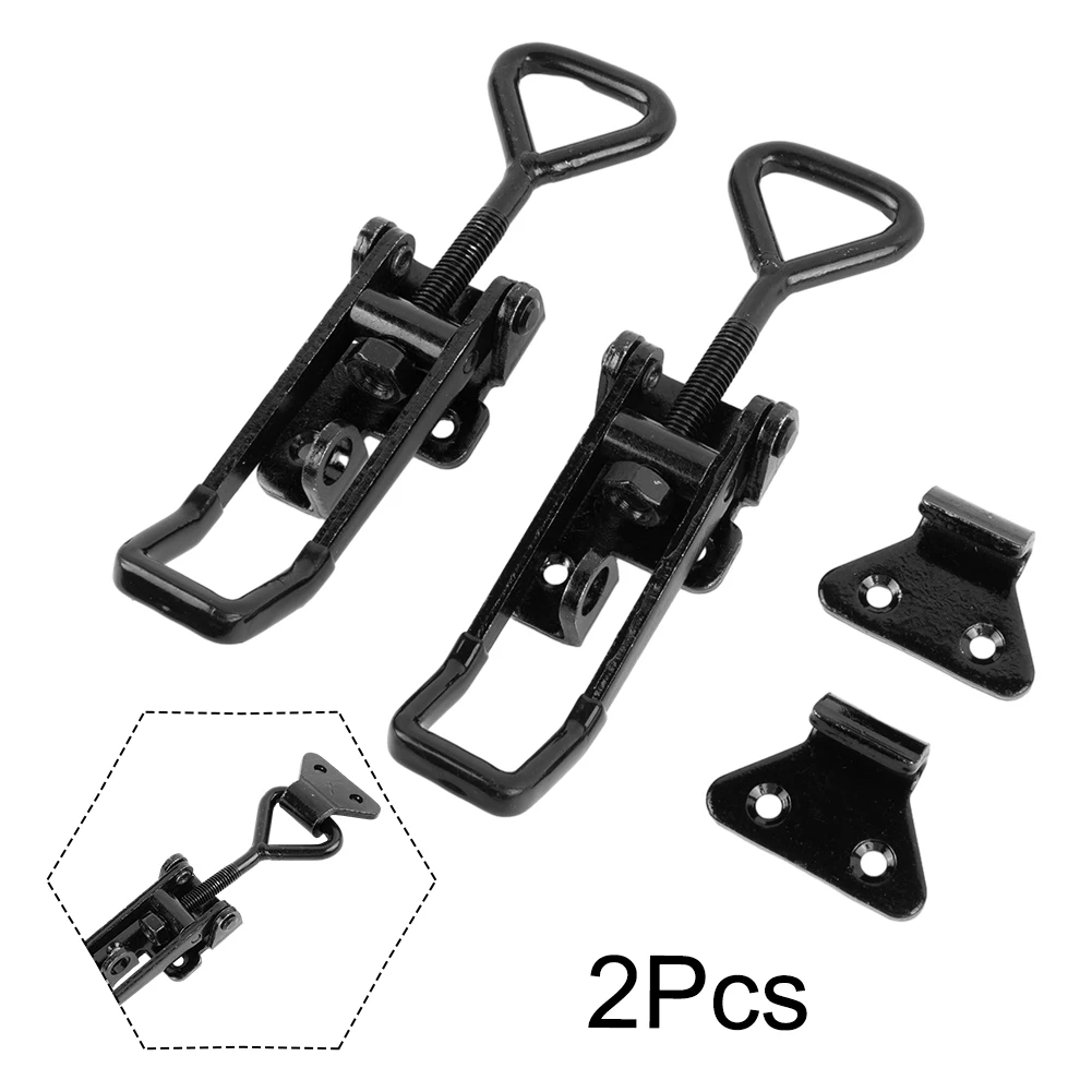 

2pcs GH-4003 Black Adjustable Toggle Clamp Steel Hasp Catch Clip Quick Fixture 1322lb For Doors Boxes Latch Type Clamp