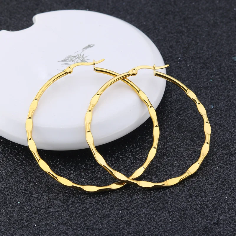 

Exaggerated Personality Party Big Earring Big Earring Buckle Titanium Steel Stainless Steel Shrimp Buckle Round Wire Earring
