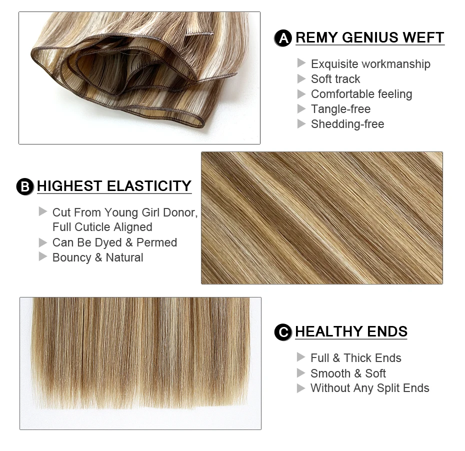 Фото Наращивание волос Genius Weft: 100% натуральные человеческие волосы Remy, прямые, бесшовные, невидимые пучки для женщин, 60 г/шт, 16-22 дюйма №2