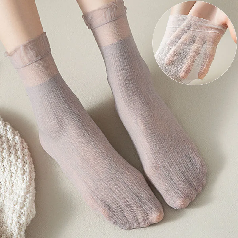 5Pairs Women Socks Velvet Silk Soft Transparent Ultrathin Breathable Short Sock Lace Elastic High Quality Comfortable Female Sox