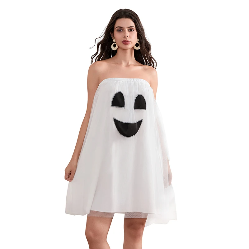 Женский костюм призрака для косплея на Хэллоуин без бретелек