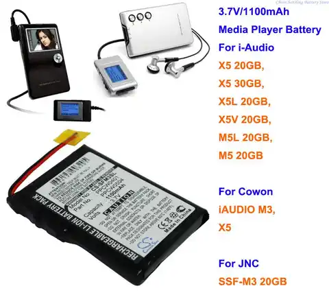 Аккумулятор Cameron Sino 1100 мАч для Cowon iAUDIO M3,X5, для i-Audio X5 20 ГБ, X5 30 Гб, X5V 20 ГБ, M5L 20 ГБ, M5 20 ГБ, для JNC SSF-M3 20GB