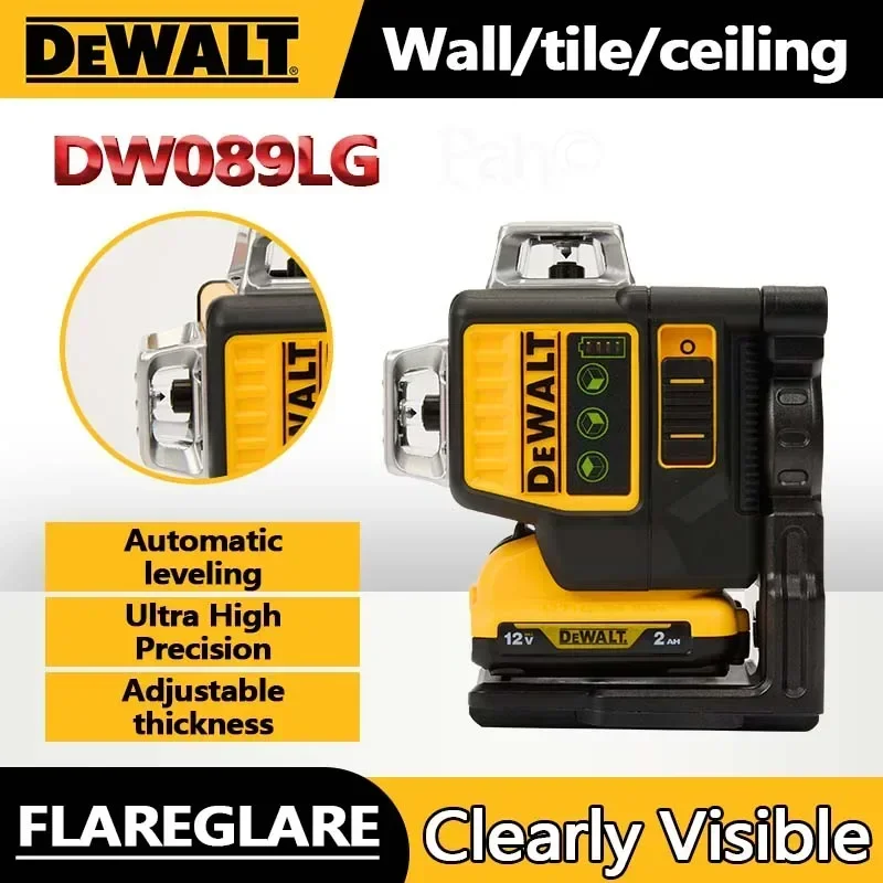 Фото Dewalt DW089LG 3 стороны * 360 градусов вертикальные линии лазерный измеритель уровня открытый 12 В литиевая батарея горизонтальный уровень зеленого света №3
