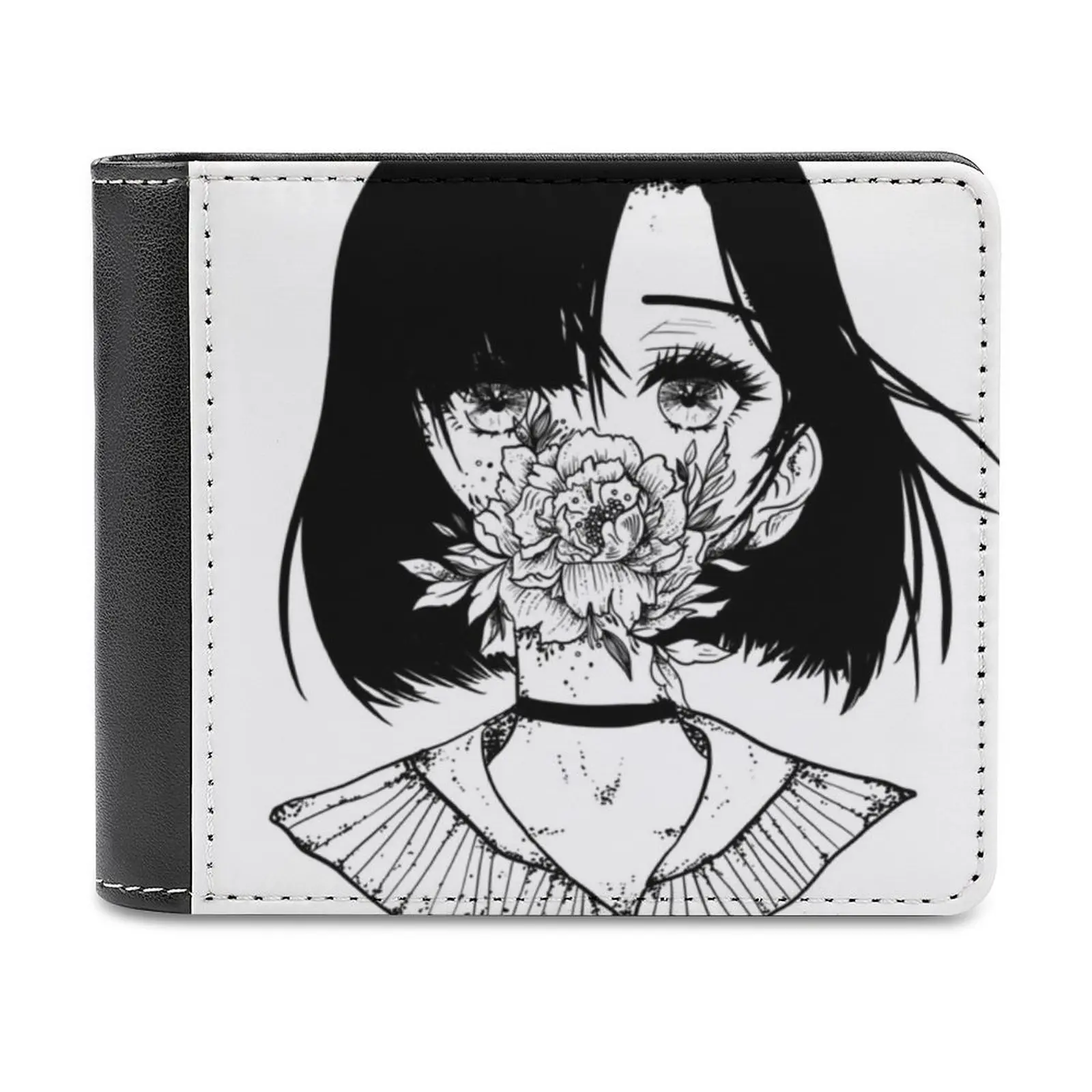 

Anime Girl Black And White Leather Wallet Short Slim Male Purses Money Credit Card Holders Men Wallet Anime Girl Anime Girl