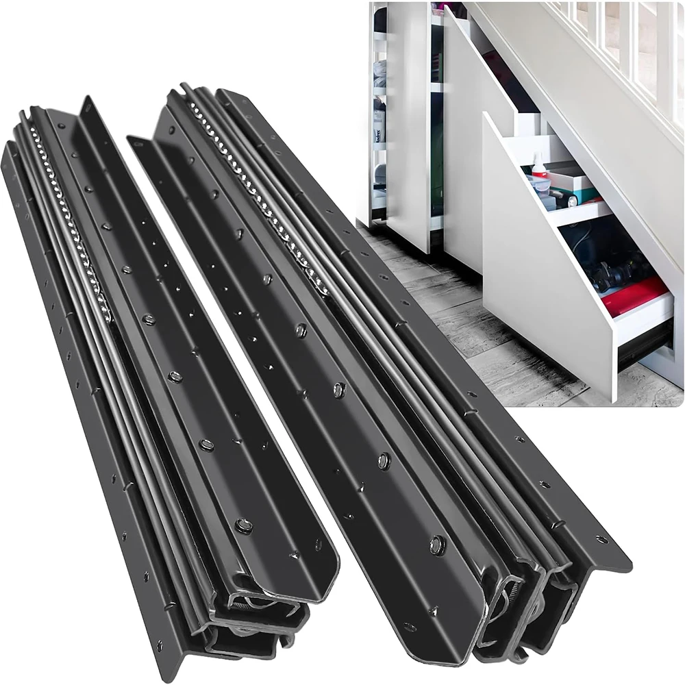 

1 Pair Heavy Duty Staircase Cabinet Slide 120kg Load Bottom Mounted Hidden Stair Drawer Cabinet Concealed Runner