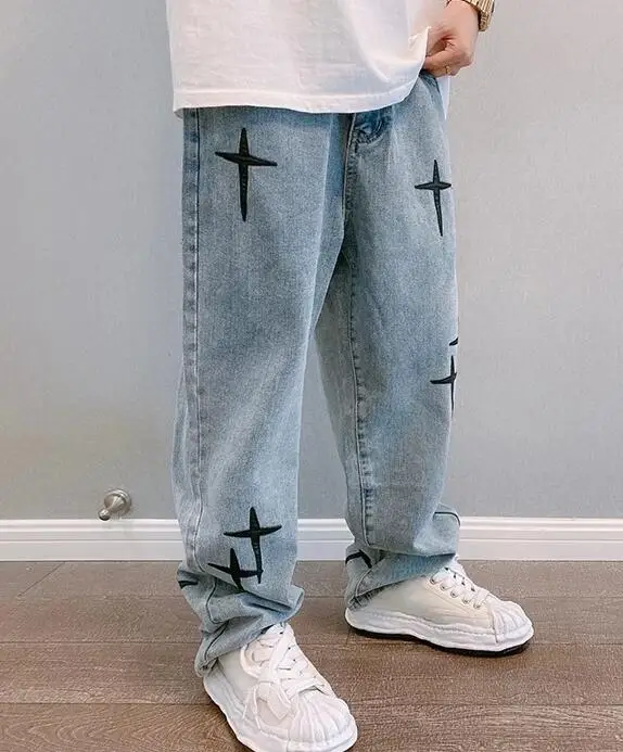 Men's Straight Loose Jeans Spring and Autumn Men's Ninth Pants Wide Leg Pants Wide Leg Cargo Pants