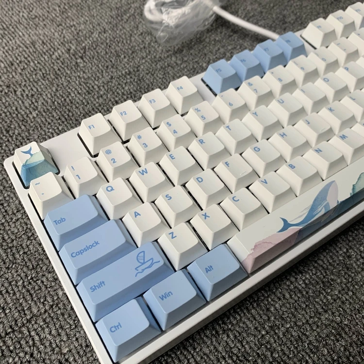 

129 Keys Ocean Whale Theme Cherry Profile PBT Keycaps For Mechanical keyboard DYE-Sublimation Blue White Gaming keycap custom