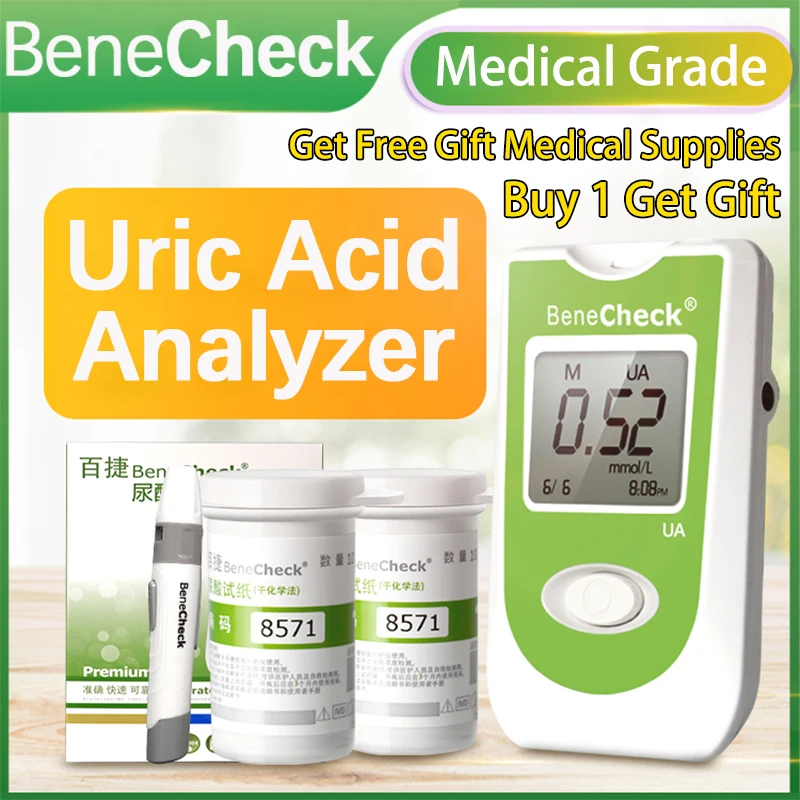 

BeneCheck Uric Acid Automatic Meter 10Pcs Test Strips and Lancets Needles for Uric Acid Measurement of Gout Monitor Included*