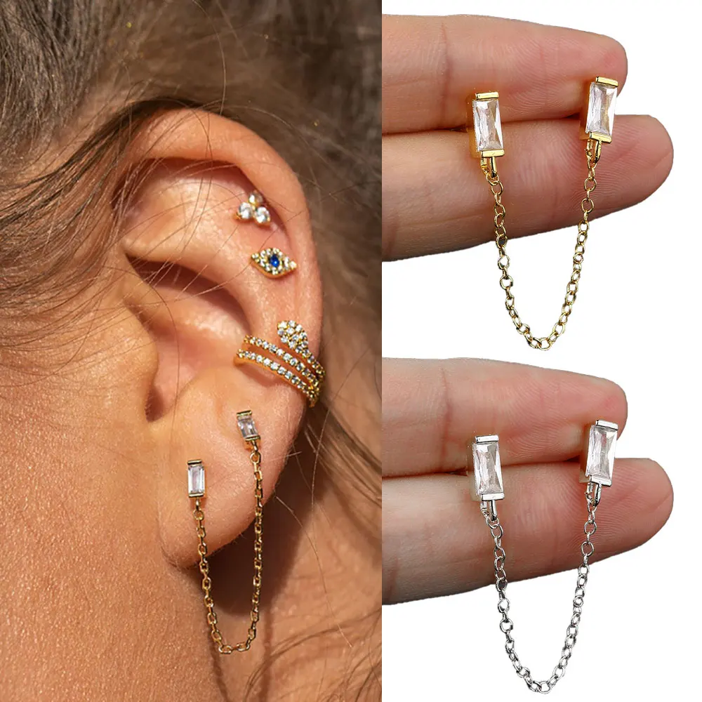 1 шт. цепочка с кисточкой прямоугольные циркониевые серьги для пирсинга женщин