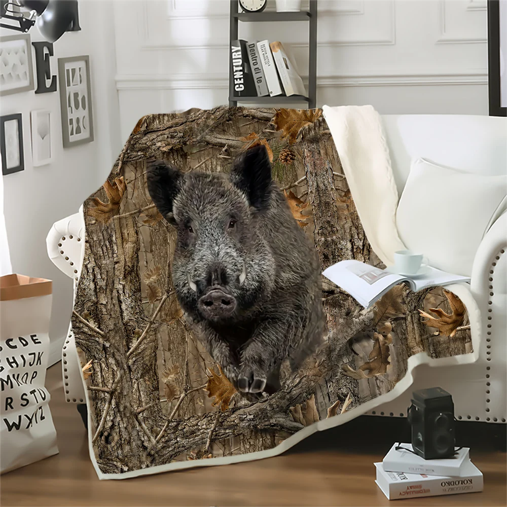 Wild Boar Hunting Pig Printed Throw Blankets For Beds Plush 