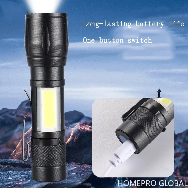 Built In Battery XP-G Q5 Zoom Focus Mini Led Flashlight Torch Lamp Lantern 2000Lumen Adjustable Penlight Waterproof T6 Led Light