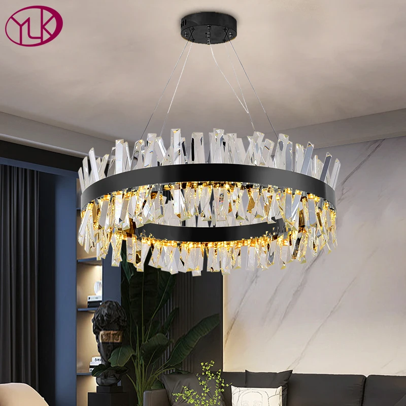 

YOULAIKE modern crystal chandelier for living room creative design black cristal lamp home decor hang led dimmable light fixture