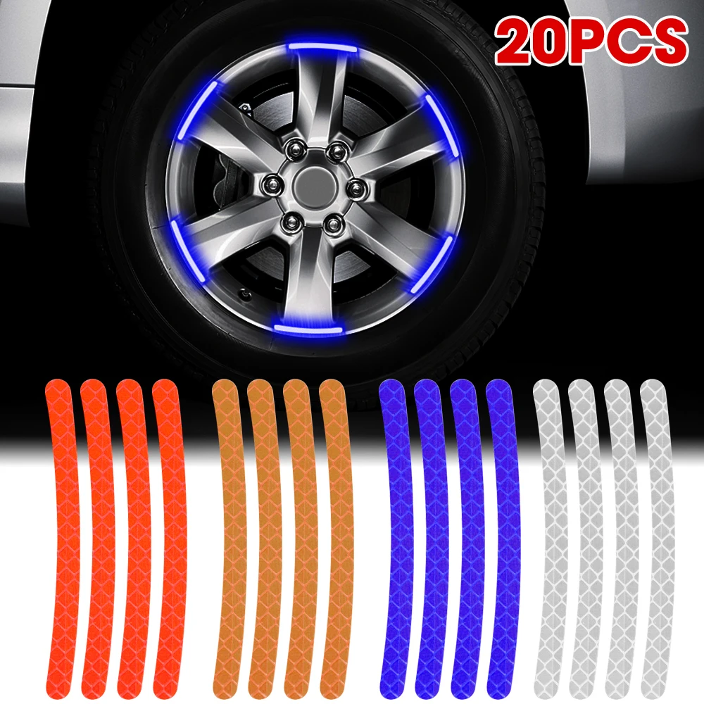 20pcs Car Bike Motorcycle Wheel Hub Reflective Sticker Night Driving Luminous Car Tire Rim Reflective Strips Stickers