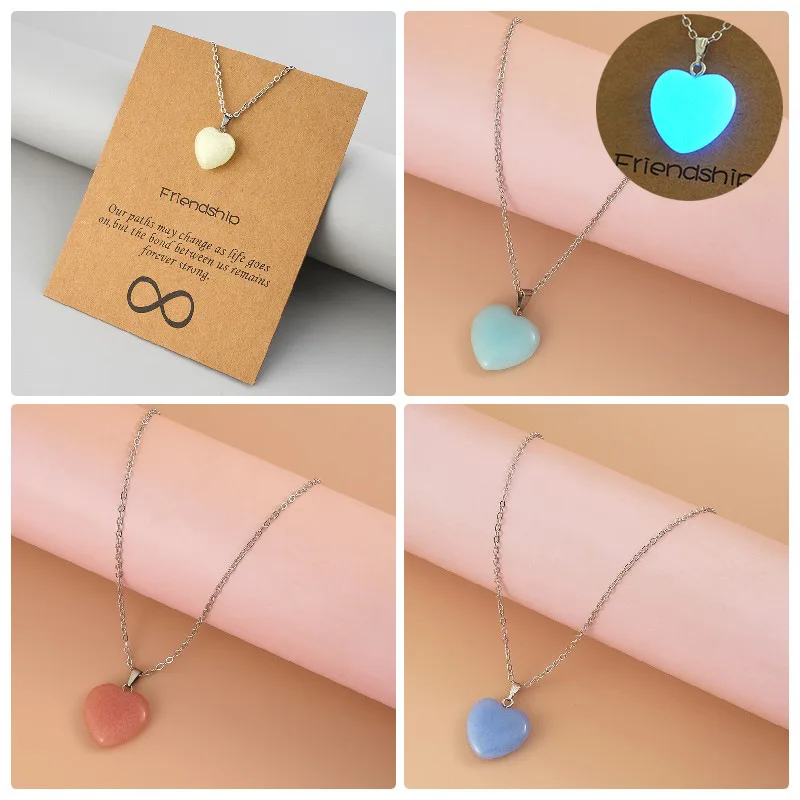 

New Fashion Luminous Natural Stone Hexagonal Necklace Glowing Column Love Bead Cross Glow Necklace for Women Men Christmas Gift
