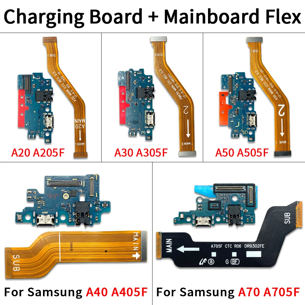 Фото Для Samsung A20 A30 A40 A50 A70: USB-разъем для зарядки, док-станция, плата микрофона, гибкие кабели для материнской платы №2