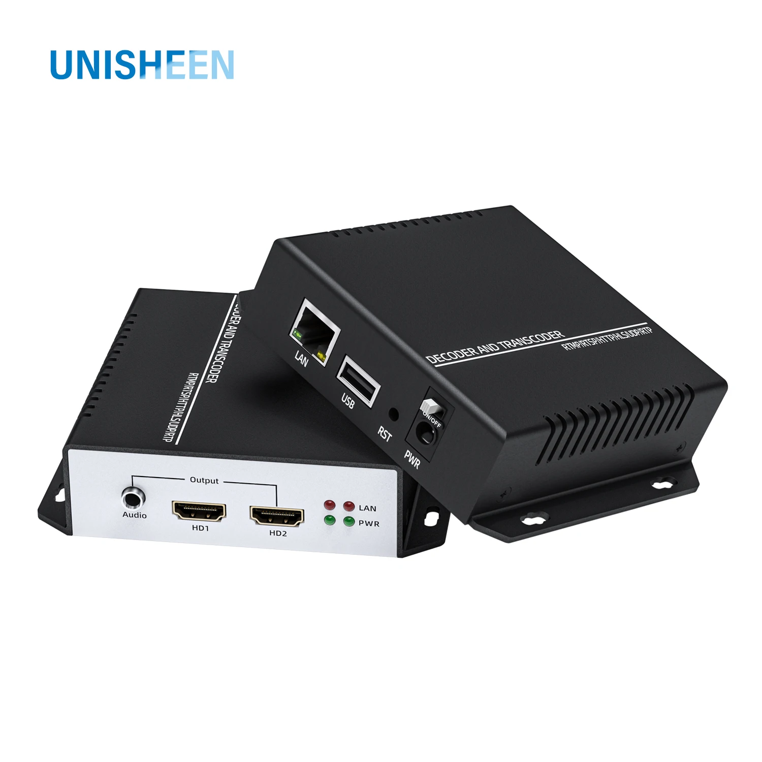 Фото UNISHEEN JM3200-Plus 4K60 Декодер видео с двумя входами HDMI, H.265 H.264, SRT RTSP RTMP, IP-транскодер в HDMI, интерлейсинг струминга №2