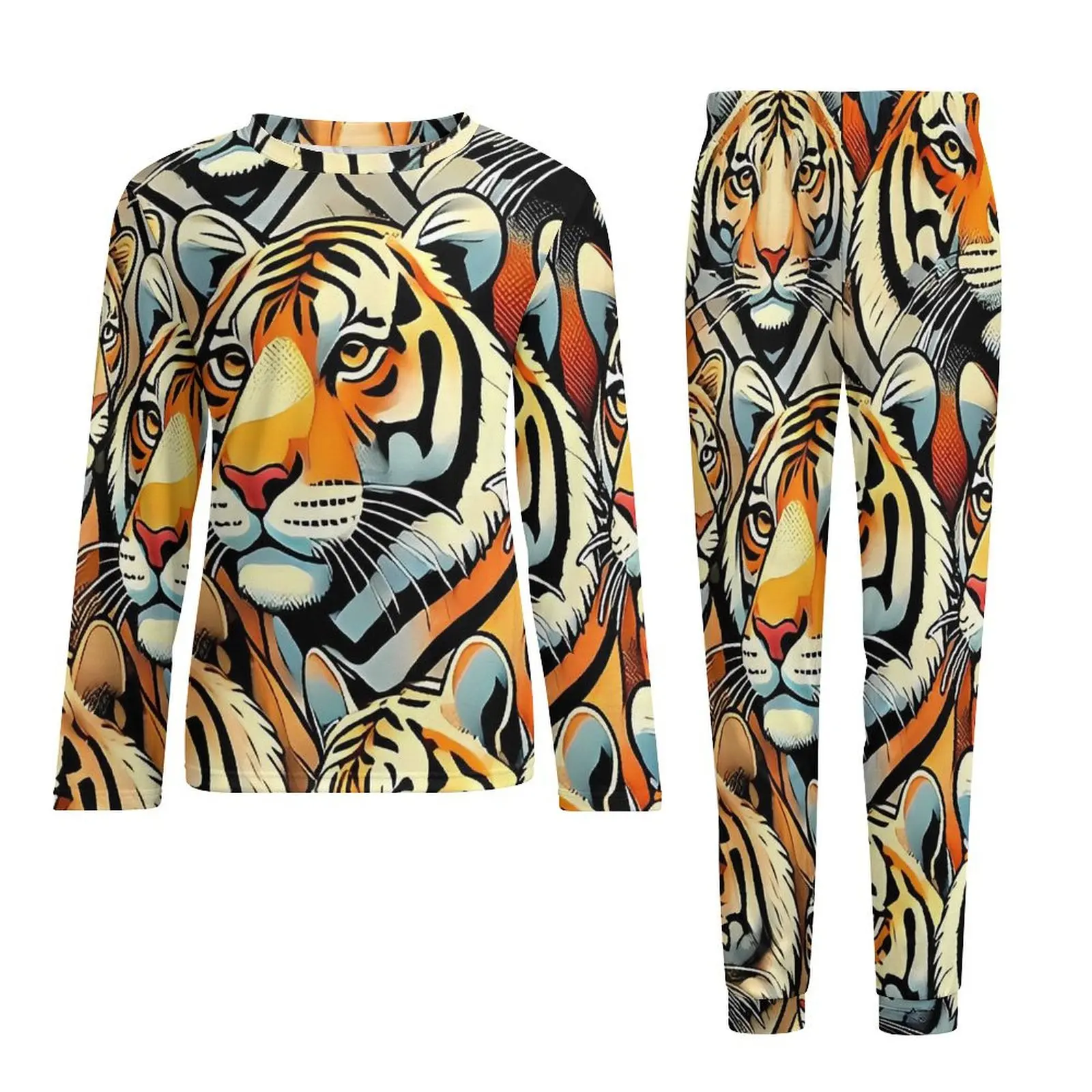 Пижамы с принтом тигра в стиле поп-арт комплект из 2 предметов длинными рукавами