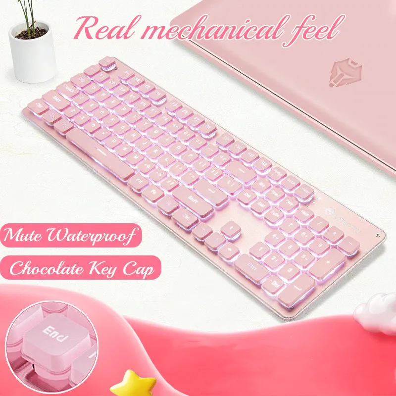 Механическая USB Проводная игровая клавиатура для девочек дома и офиса с